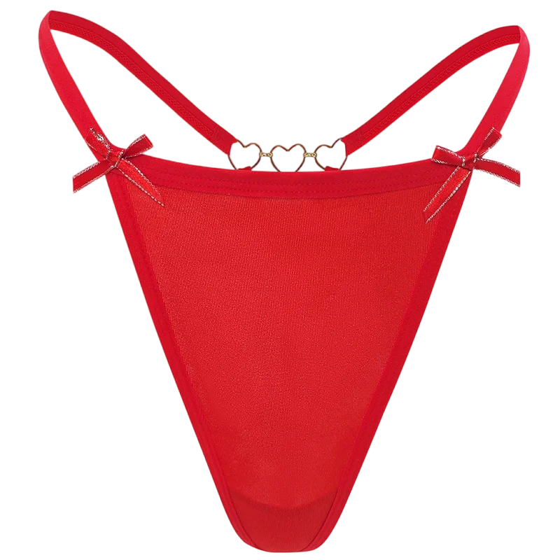 1pcs 2025 Bow Red Sexy Women G-string Low Rise Heart Decor Elegant Sexy Lingerie Breathable Comfortable Lady Thongs Underwear