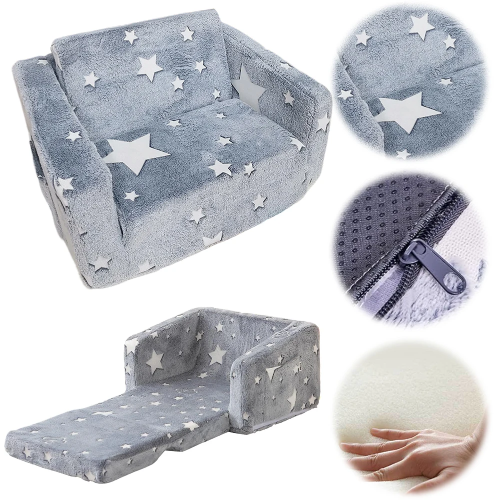 Convertible Sofa To Lounger 2 in 1 Kids Sofa Chair Glow in Dark Convertible Plush Foam Chair Star Glow in The Dark Toddler Couch