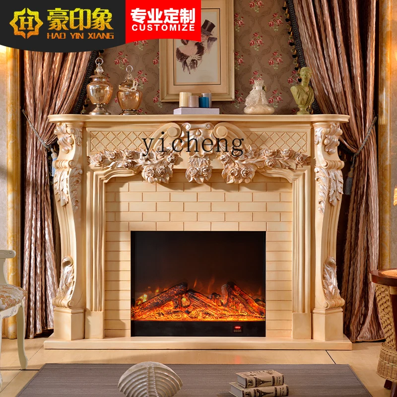 ZK Living Room Fireplace Antique White Solid Wood Electric Fireplace Curio Cabinet Fireplace Living Room Decoration