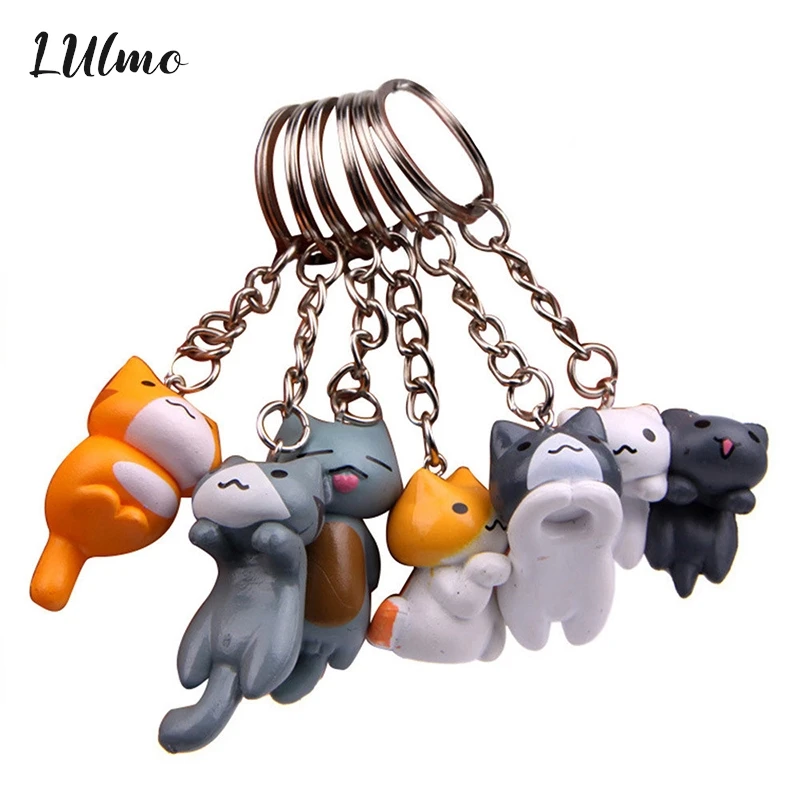 1pcs Cute Cat Figure Keychains Keyring Key Holder Gifts for Kid Fashion Charms Trinkets Accessories