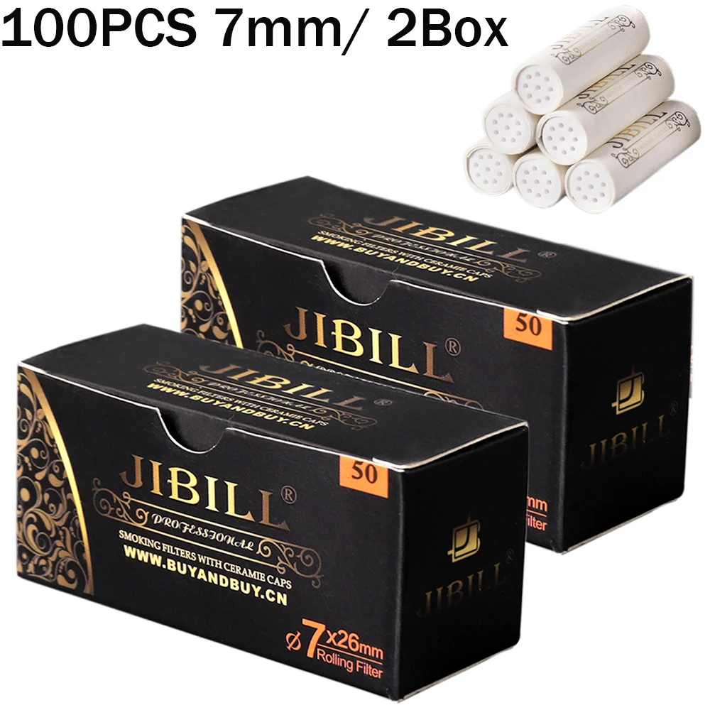 JIBILL 100pcs /2box 7mm Activated Carbon Filter for Tobacco Pipe，Double sided Ceramic Cap，Disposable smoking filter element