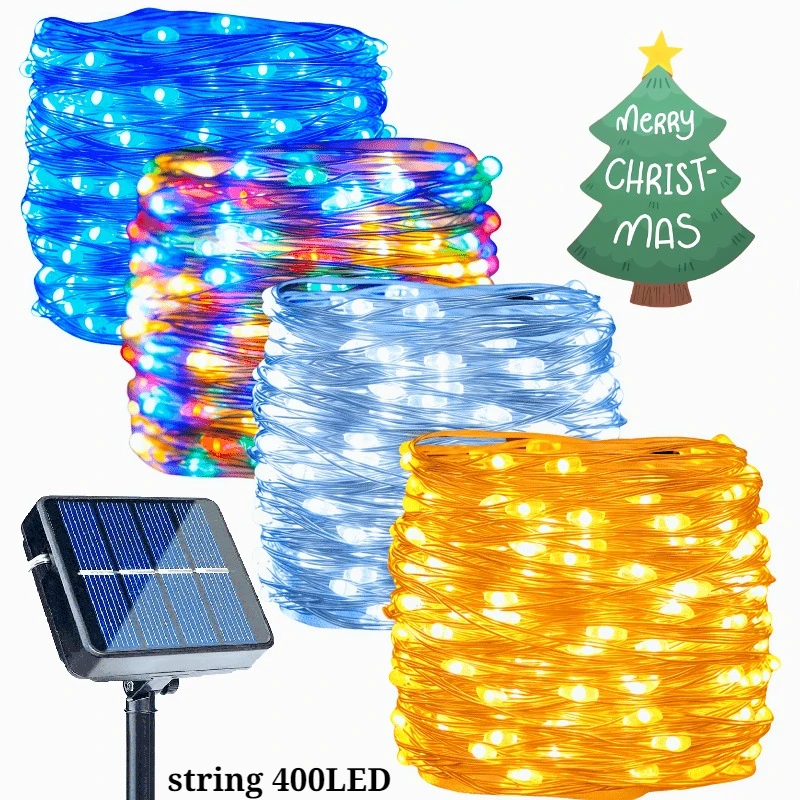 Christmas Solar Fairy Lights Outdoor String Led Light Total 400LED 8 Mode Waterproof String Lights for Garden Party Yard Holiday