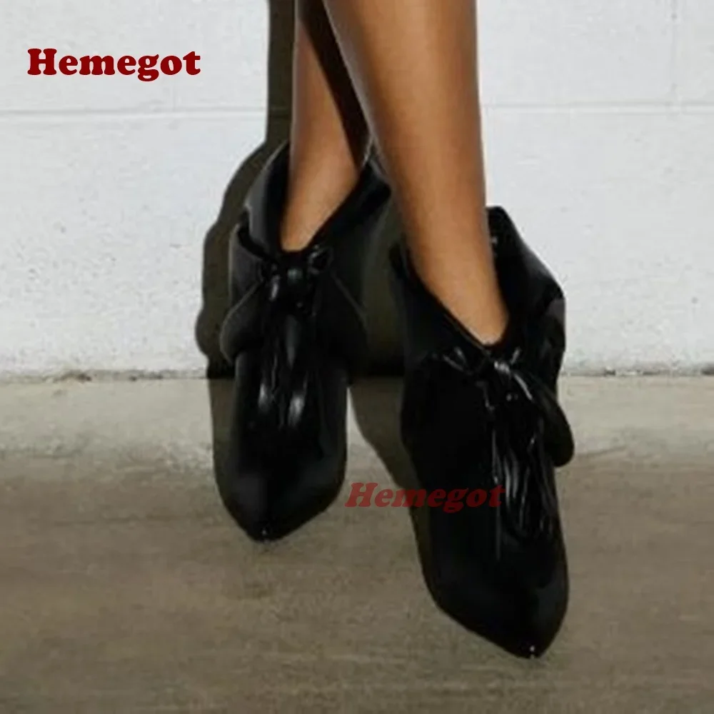 

Черные ботинки до середины икры со шнуровкой, кожаные женские зимние ботинки с острым носком на шпильке, однотонные плиссированные повседневные туфли, пикантные