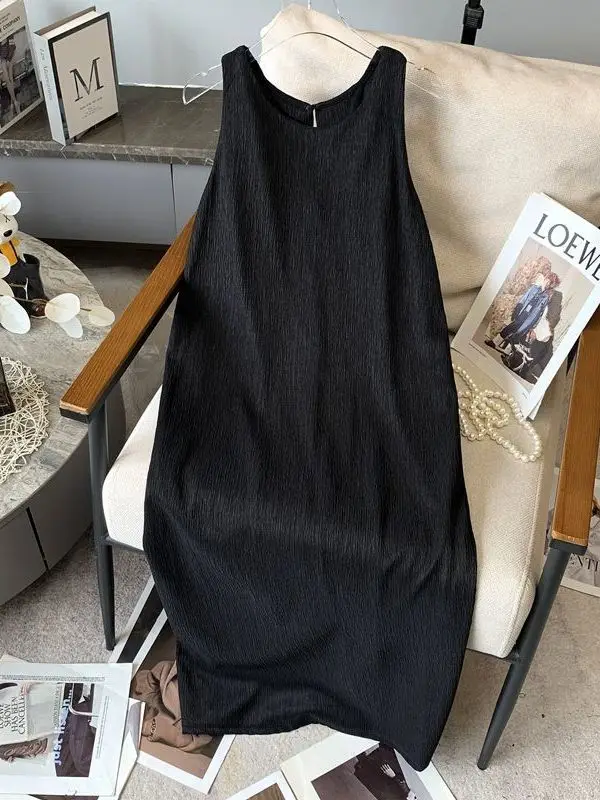 

Extra Large Size Vest Skirt Women's Loose Wavy Ele Base Layer Long Summer Dr Slimming A-Line Korean Sle Casual Wear