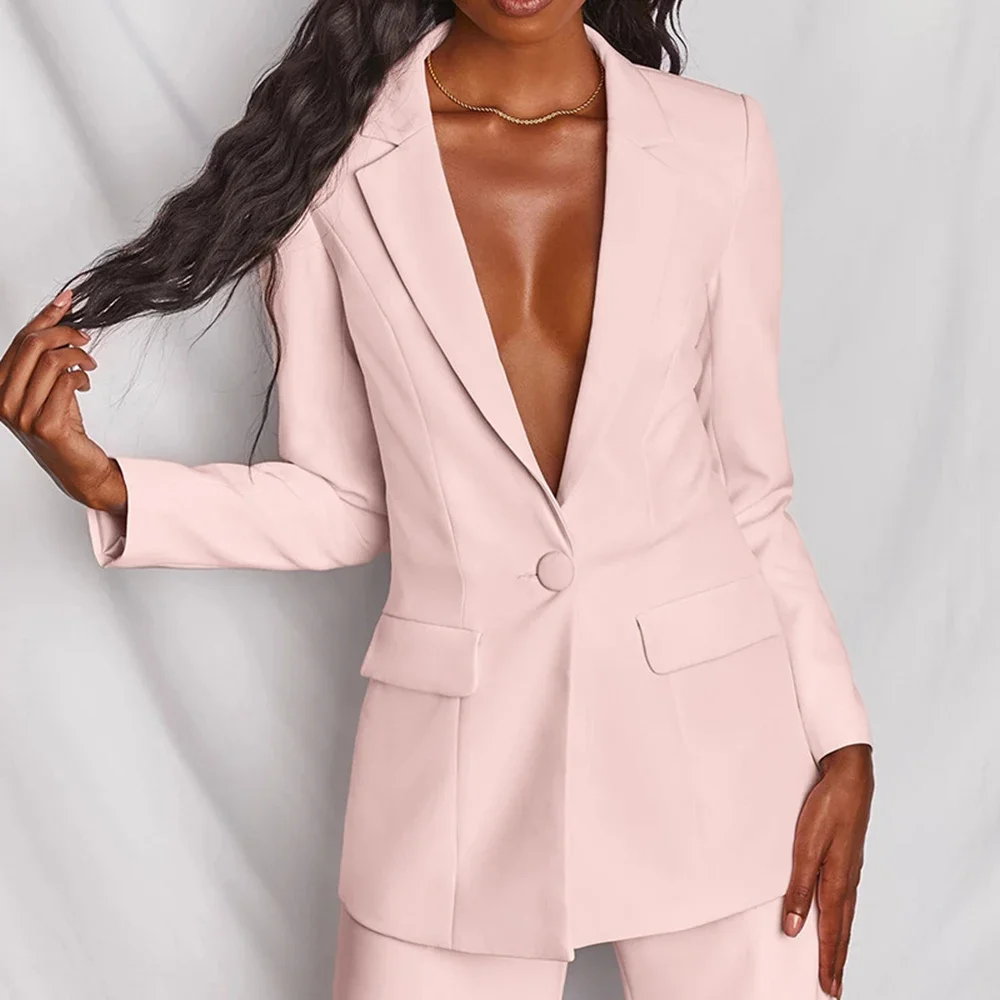 

Women's Sets All Season Simple Decent Single Button Long Sleeve Lapel Natural Waist Full Length Office Lady Sets