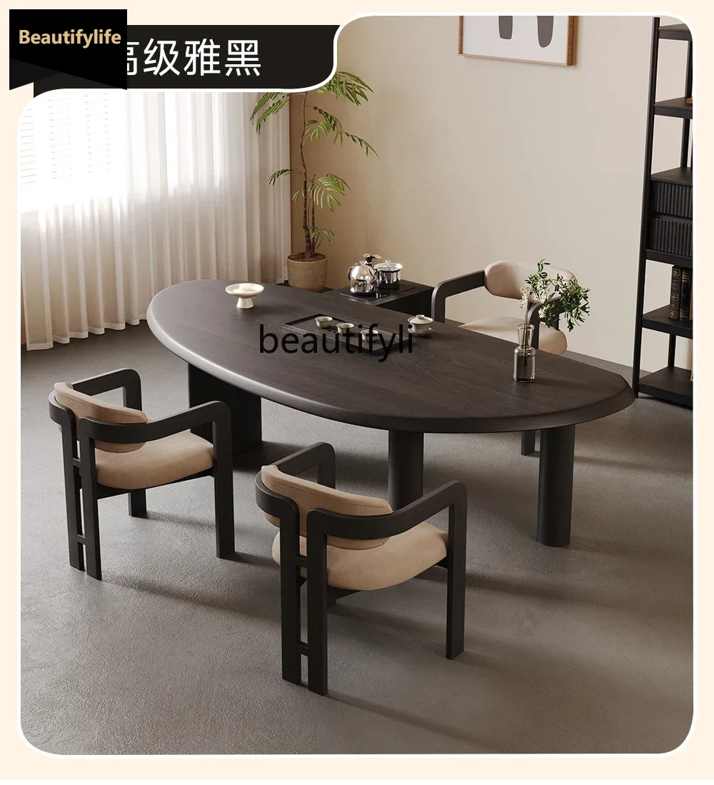 Solid wood special-shaped tea table and chair combination living room home modern simple office reception tea table high-end