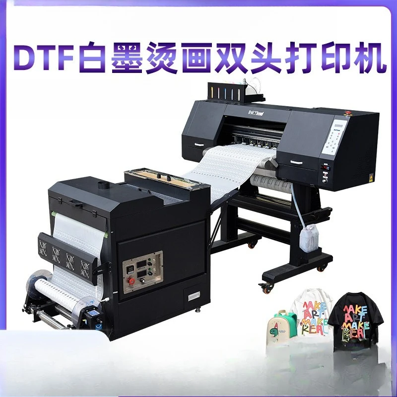 طابعة نقل الحرارة بالحبر الأبيض ماكينة طباعة الملابس عالية السرعة برأسين ماكينة نقل الحرارة DTF نقل الحرارة أوفست