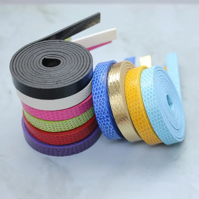 10PC/lot Snake Skin PU Leather Belt no buckle 8mm wide 1Meter Length For Slide Letter Charm DIY Wristband Keychain Making