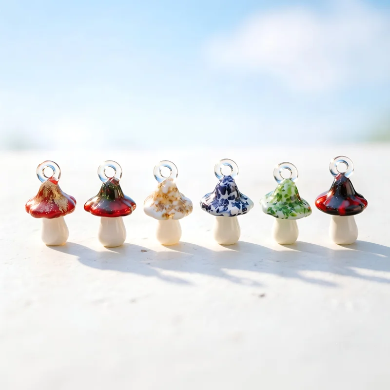 

2Pcs Cute Mini Mushroom Charm Glass Pendant Creative Fashion Diy Women Jewelry for Necklace Bracelet Earring Making Accessories