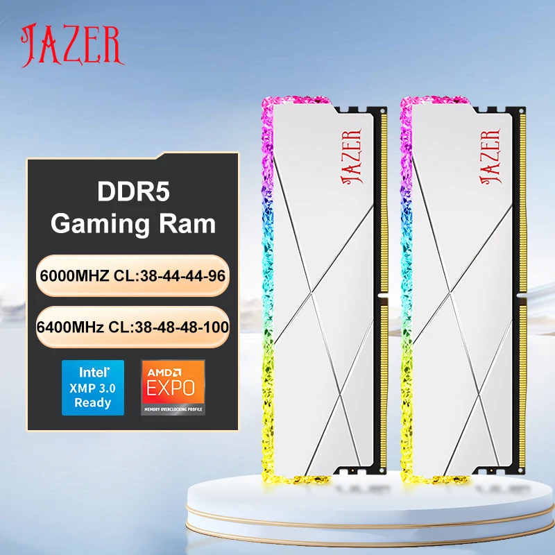 

JAZER RGB DDR5 32 ГБ (16 ГБX2) 6000 МГц 6400 МГц Высокопроизводительная настольная оперативная память