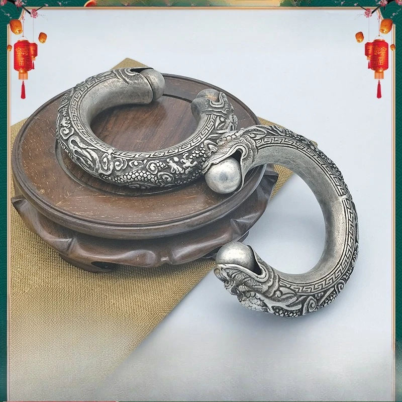 Handmade Silver Vintage Embossed Miao Qi Ethnic Style Bracelet Distressed Clerodendrum Thomsonae Zodiac Hollow Sil