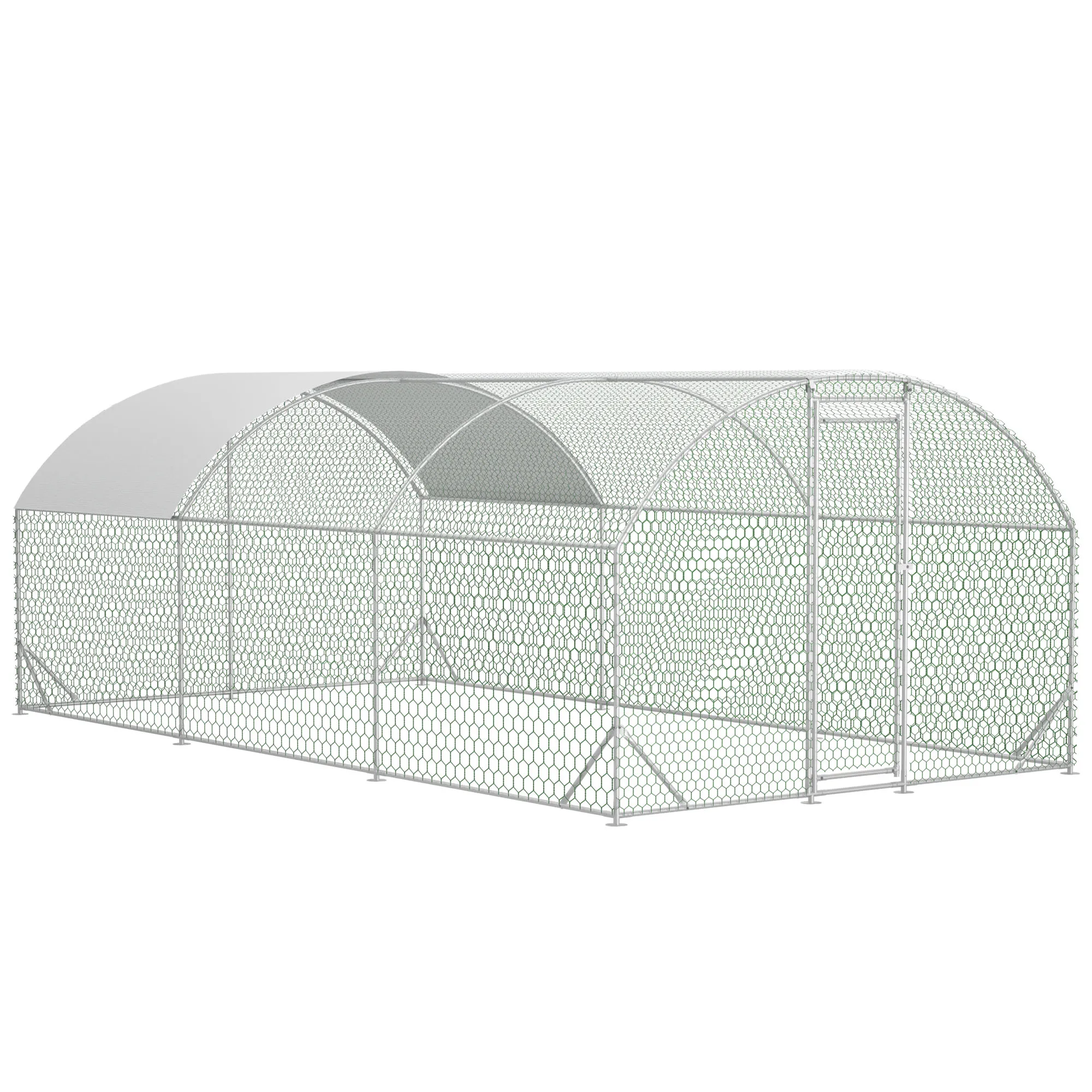 

9.84' x 19.68' Large Metal Chicken Coop with Waterproof & Anti-UV Dome Shaped Walk-in Fence Cage Hen House