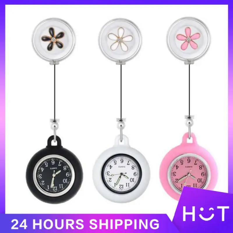 Reloj de bolsillo con dibujos animados para mujer, pulsera de mano con flores de silicona retráctil, colgante, sencillo, de cuarzo