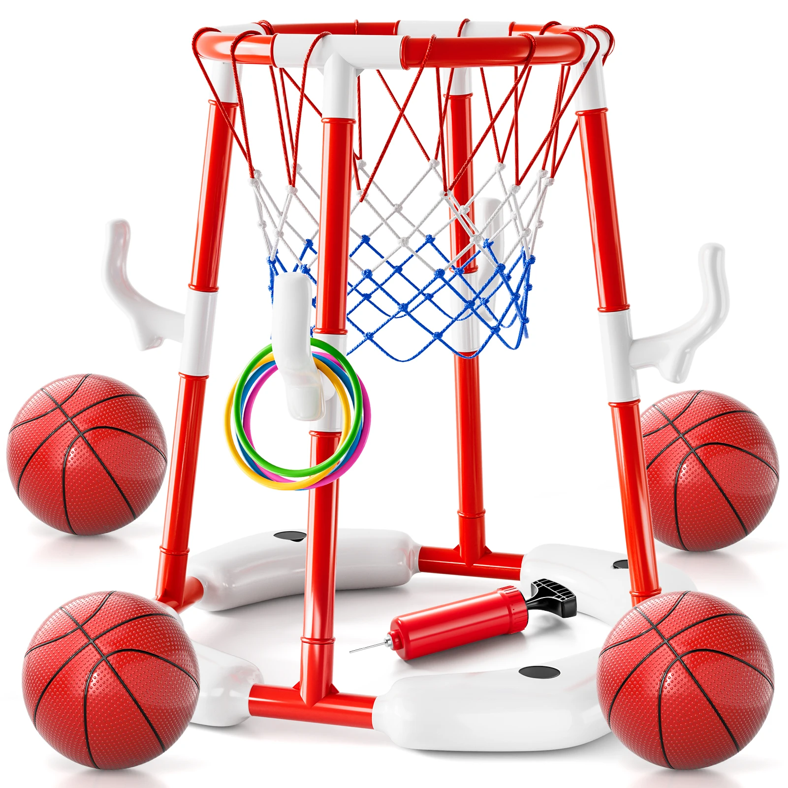 Jouets de cerceau de basket-ball de piscine d'été, jeu de piscine de basket-ball flottant, jouets de flotteurs de natation avec 4 balles, jouets de jeu d'eau intérieure et extérieure