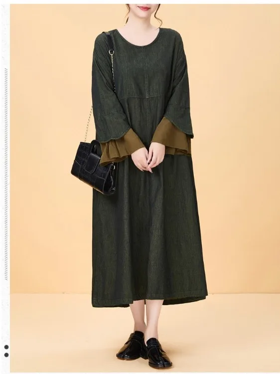 Herbst Winter Lose Sle Casual Faion Abnehmen Versteckte Fleisch Große Größe frauen Dr Reine Farbe Einfache Europäische Design