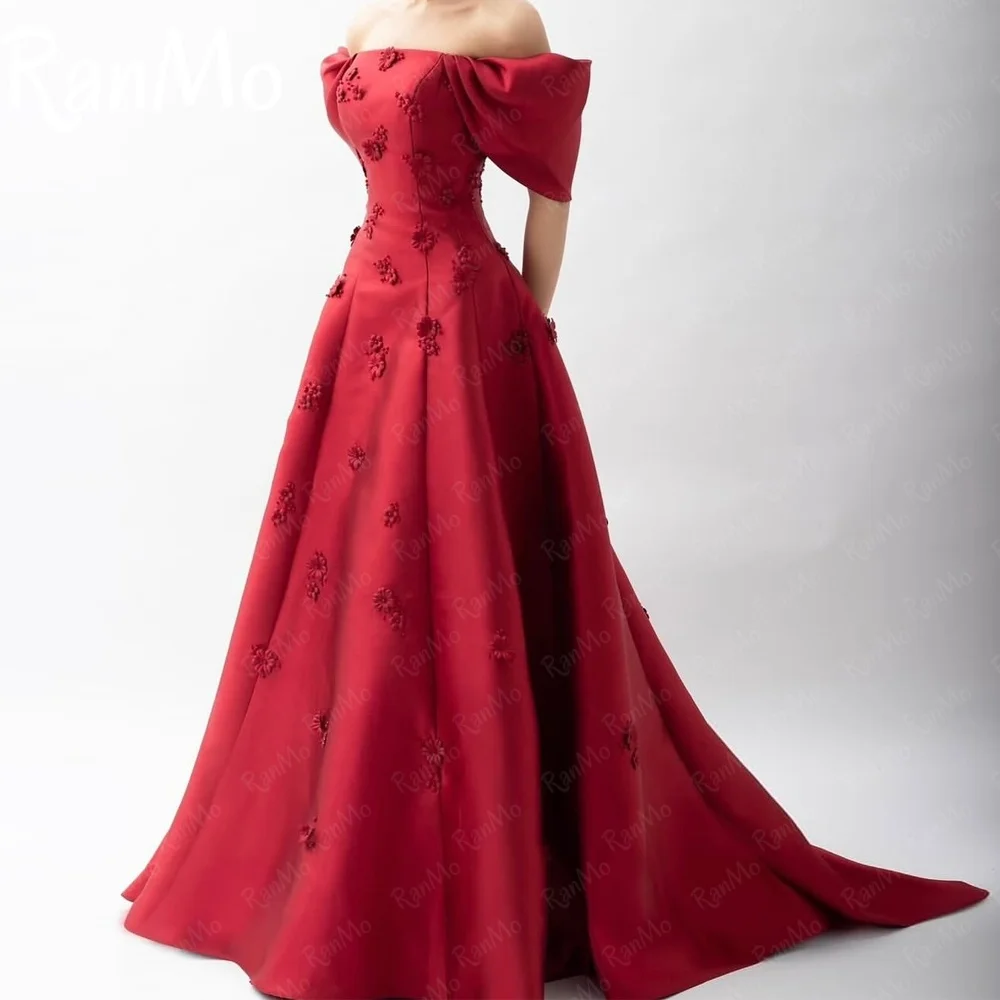 

Ranmo Ball Gown Princess Satin robes de soirée Puffy Sleeves Off the Shoulder Evening Dresses Floral Weding Party Wedding Dress