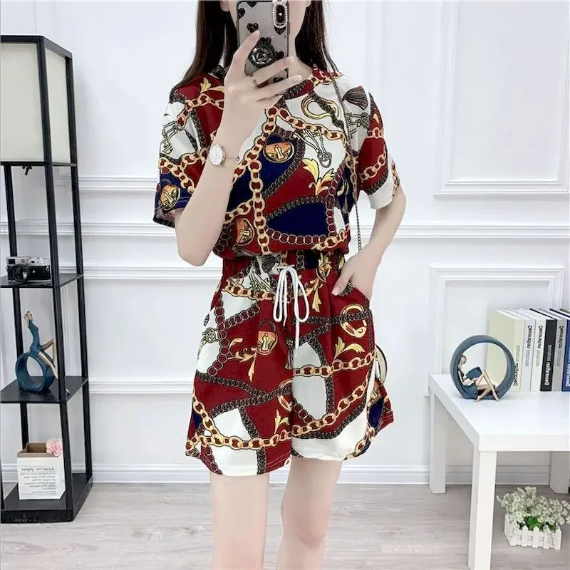 

Fashion Shorts Sets Women Temperament Loose Short Sleeve T Shirts Suits 2024 Summer Trend Thin Tshirt and Shorts Two Piece Set