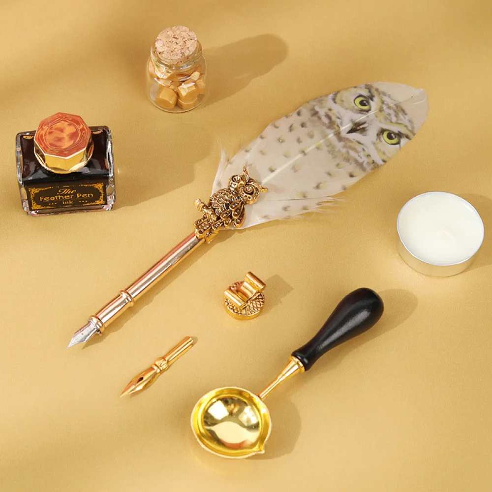 Calligraphy Feather Pen Gift S - Wax Seal Stamp Set review and price