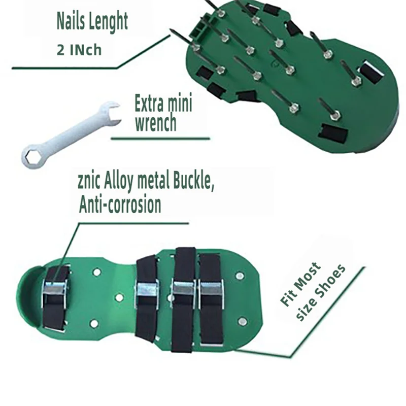 kaevixdio Garden Grass Scarifying Shoes Metal+PP Lawn Spikes Scarifying Shoes Lawn Punch Shoes 57Mm Black & Green