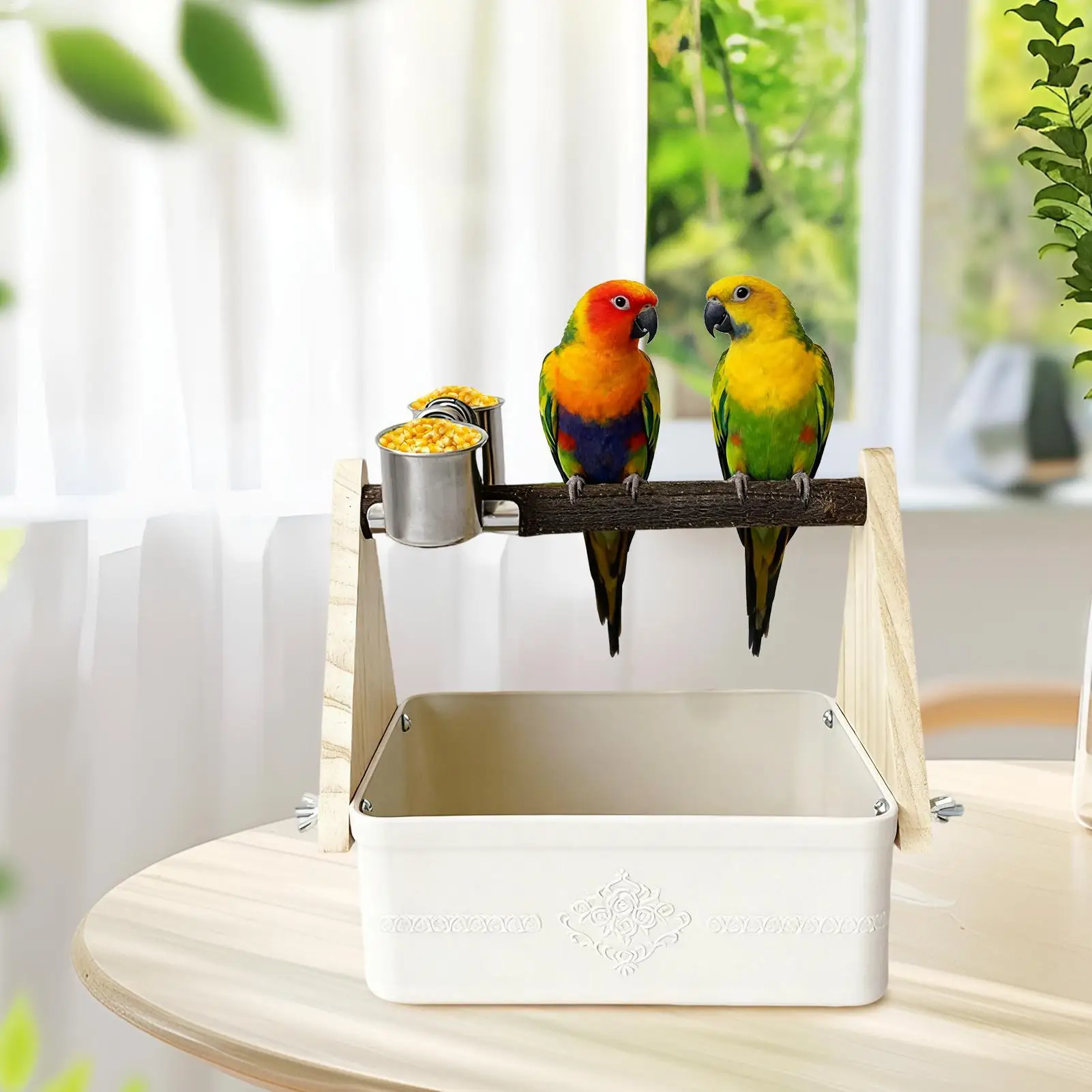 

Bird Tabletop Perch Cockatiel Feeding Supplies Bird Toilet Stand With Bucket For Macaw Conure Budgies Zoo Aviaries Trainers Pet