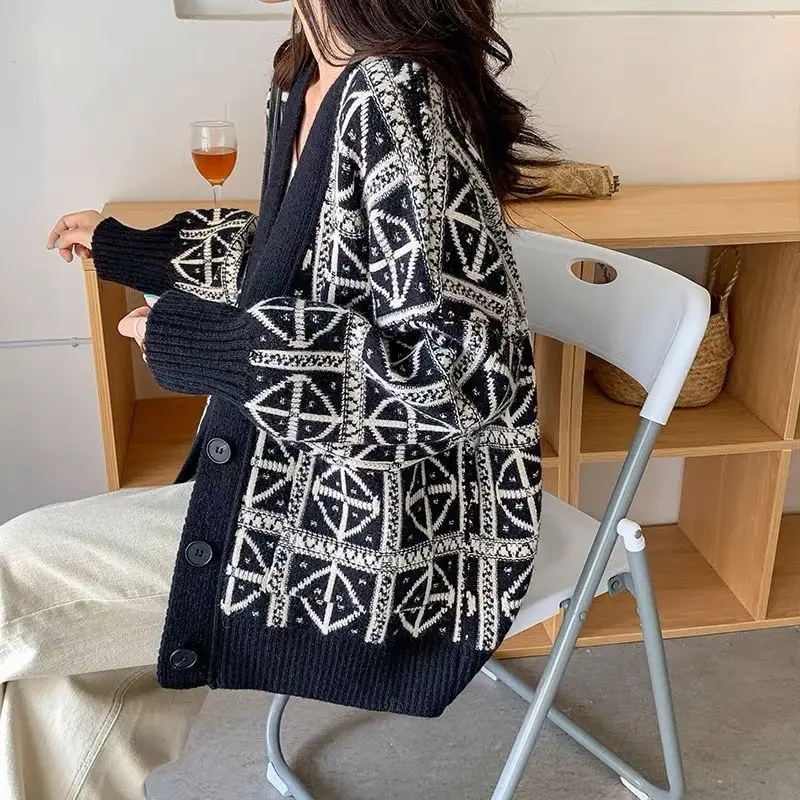 

Женские вязаные свитера, элегантные куртки с графическим рисунком, легкие Y2k, осень 2022, эстетичная дешевая одежда, винтажные черные женские кардиганы