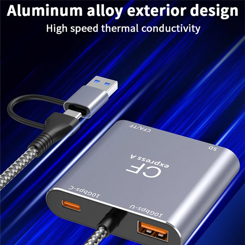 【Design elegante】Cfexpress 3In1 Typea SD TF Lettore di schede ad alta velocità USB3.2 Gen2 Hub USB-C da 10 Gbps