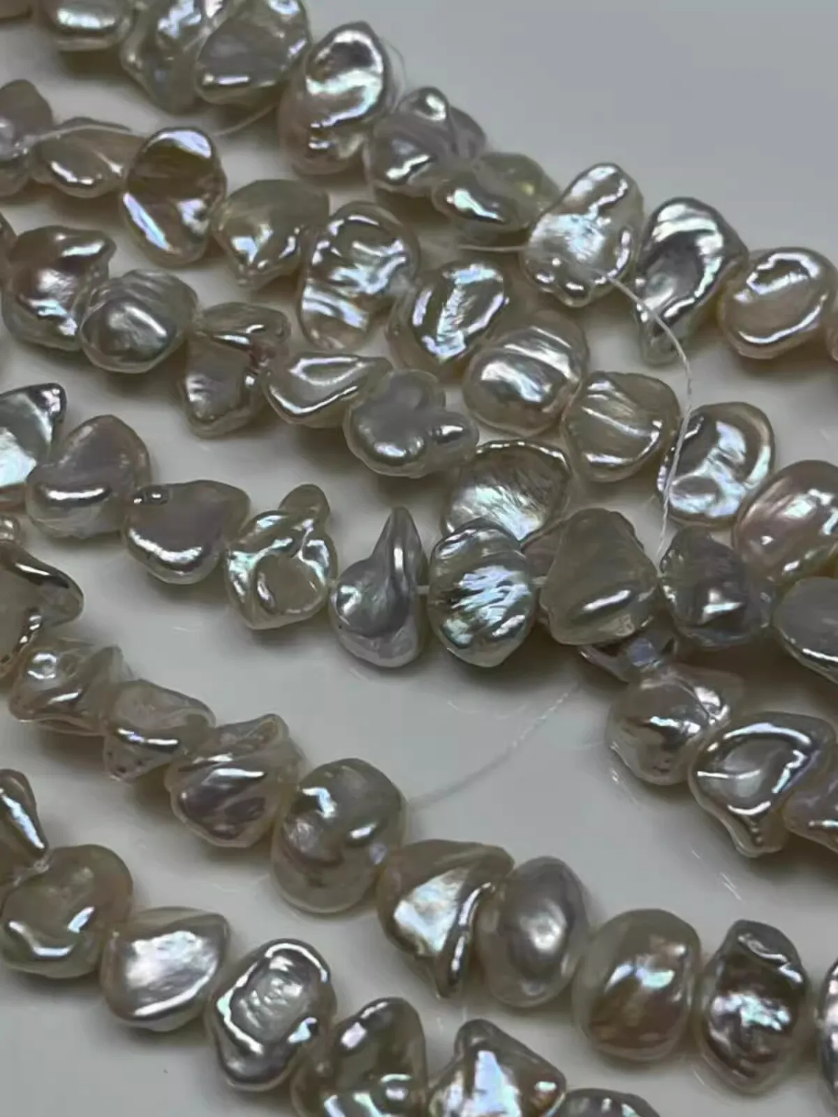 

Freshwater white reborn keshi pearl flat oval 6-8mm FPPJ wholesale 39cm nature loose beads for DIY jewelry