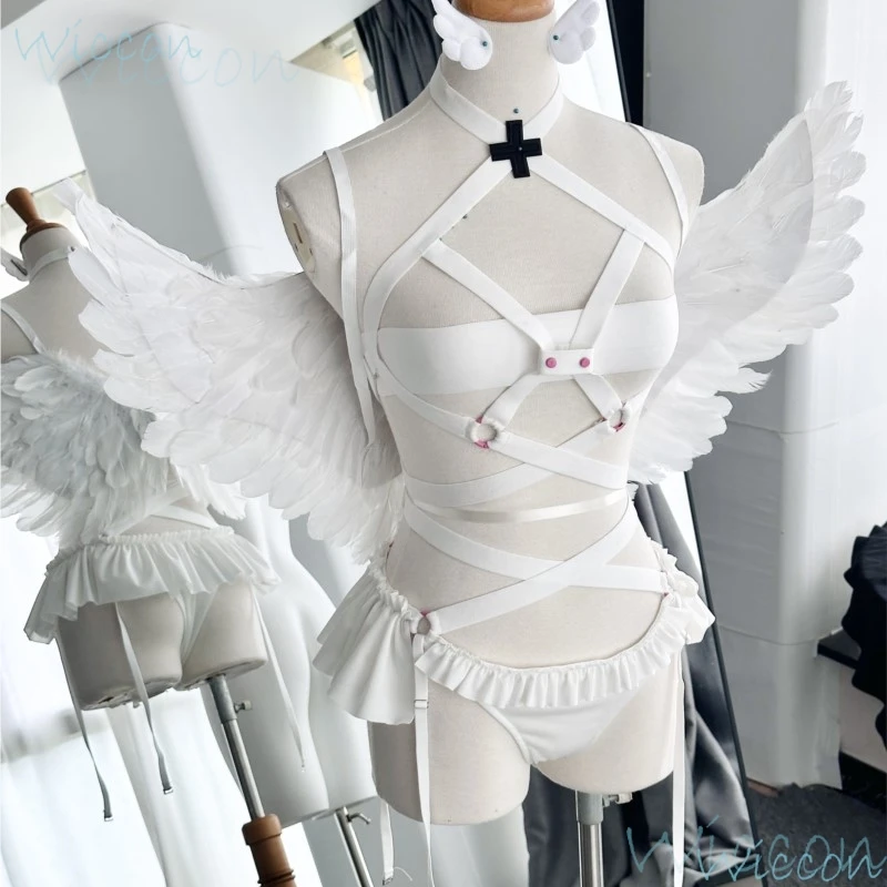 Miriella Liliel Lilysa fantasia de cosplay para mulheres, roupa Anime Halloween, fantasia sexy bandagem dupla face, peruca 2,5 cm