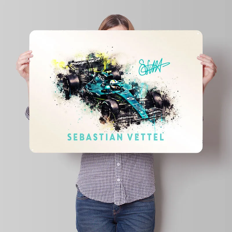 Sebastian Vettel 2022 Car Tinplate Sign Racing Poster Bathroom Decoration Living Room Vintage Metal Sign for Wall Art Decoration