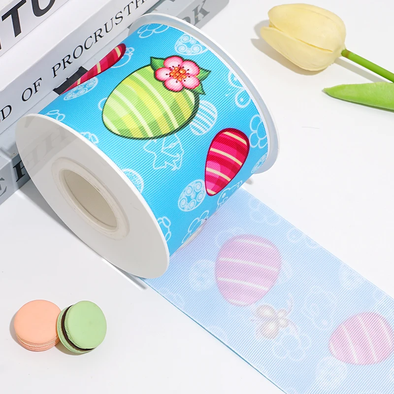 DIY Cartoon Easter Egg Bunny Printed Grosgrain Ribbon For Craft Supplies Sewing Accessories 5 Yards. 88167