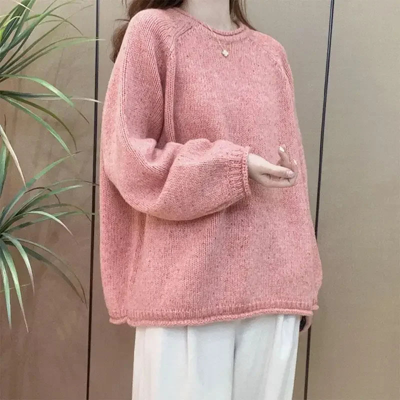 

Solid Color Fashion Casual Long Sleeved Thick All Wool Sweater Women's Korean Version Loose and Lazy Style Versatile