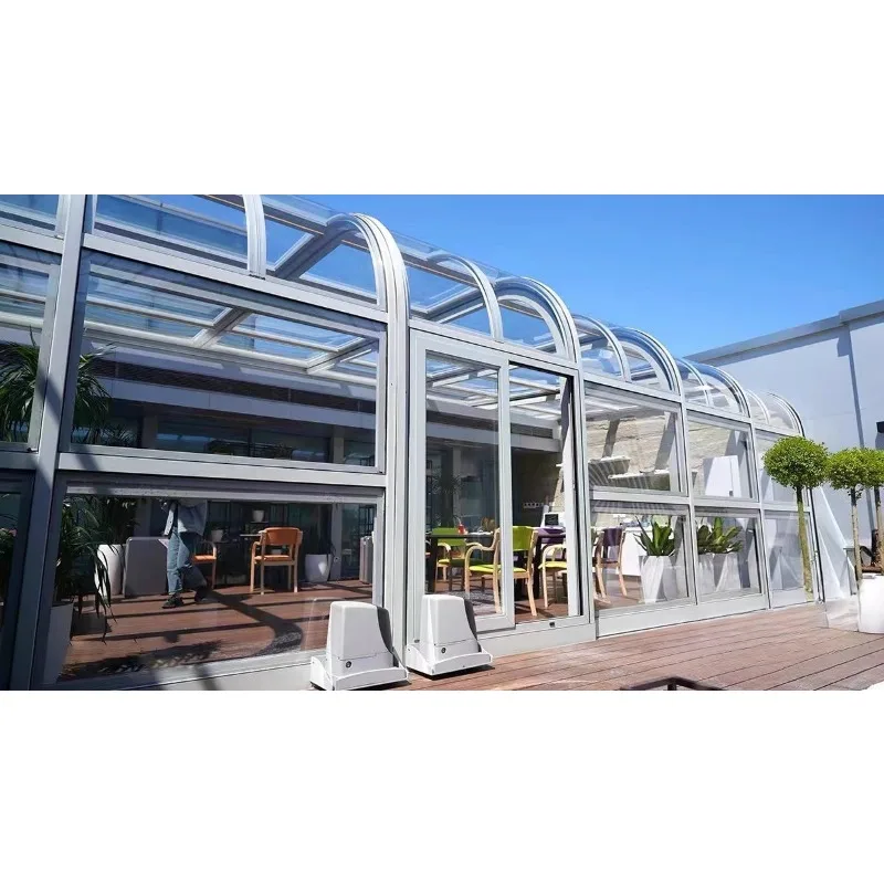 غرفة شمس متحركة مخصصة من سبائك الألومنيوم والزجاج المقسى قابلة للطي، فتحة وإغلاق متحركة، فناء تلسكوبي متحرك