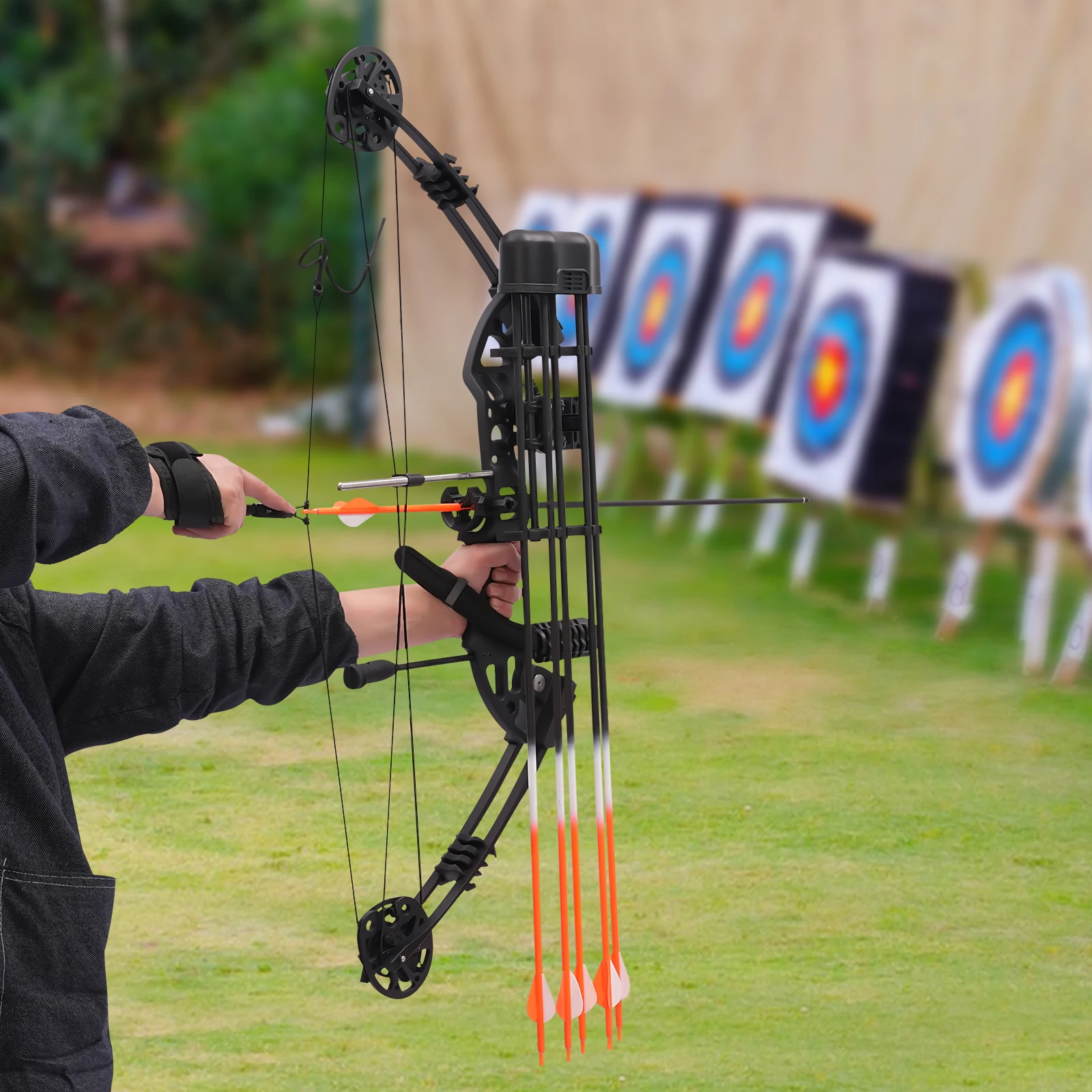 30-60lbs Adult Composite Bow Set Archery Outdoor Hunting Shooting Practice (Including 12 Arrows And 10 Bullseye Papers)