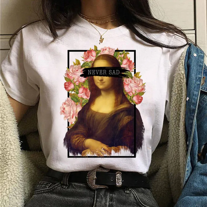 Mona Lisa Aesthetic Harajuku T Shirt Funny Women T Shirt Female Vintage Graphic T-shirt Ladies Cute Tshirt Tee Casual White Tops