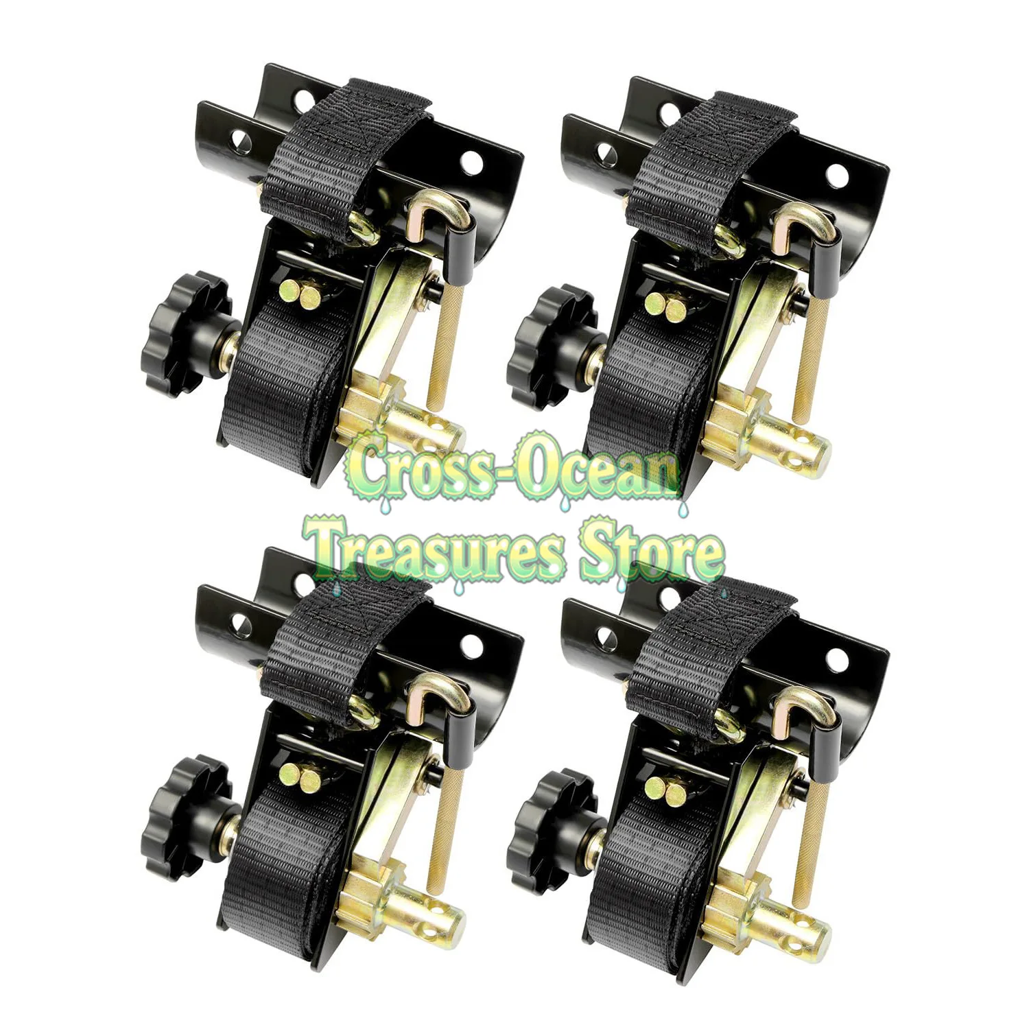 

Ремень для лестницы с J-образным крючком (4 шт.), крепление для черной круглой трубы 2 дюйма, черный ремень с храповым механизмом для лестницы