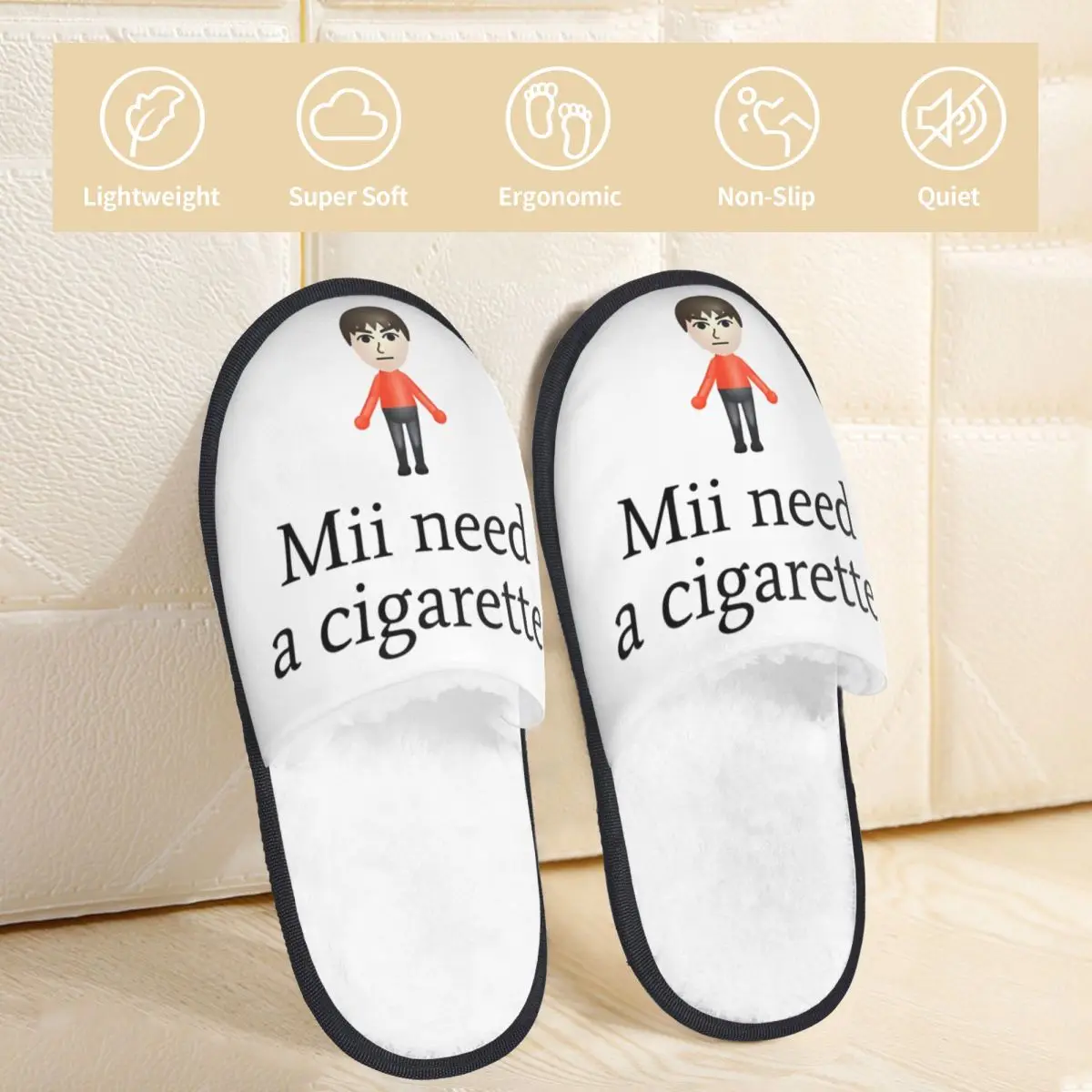 Mii Need A Cigarette House Slippers Indoor  Mii Brawler Cozy Memory Foam Slides Anti Slip