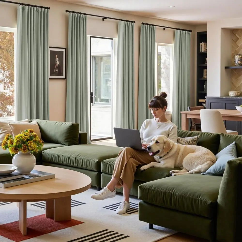 ستائر مخملية معزولة حراريًا 108 فاخرة باللون الرمادي المريمية، مجموعة مكونة من لوحتين لغرفة النوم/غرفة المعيشة