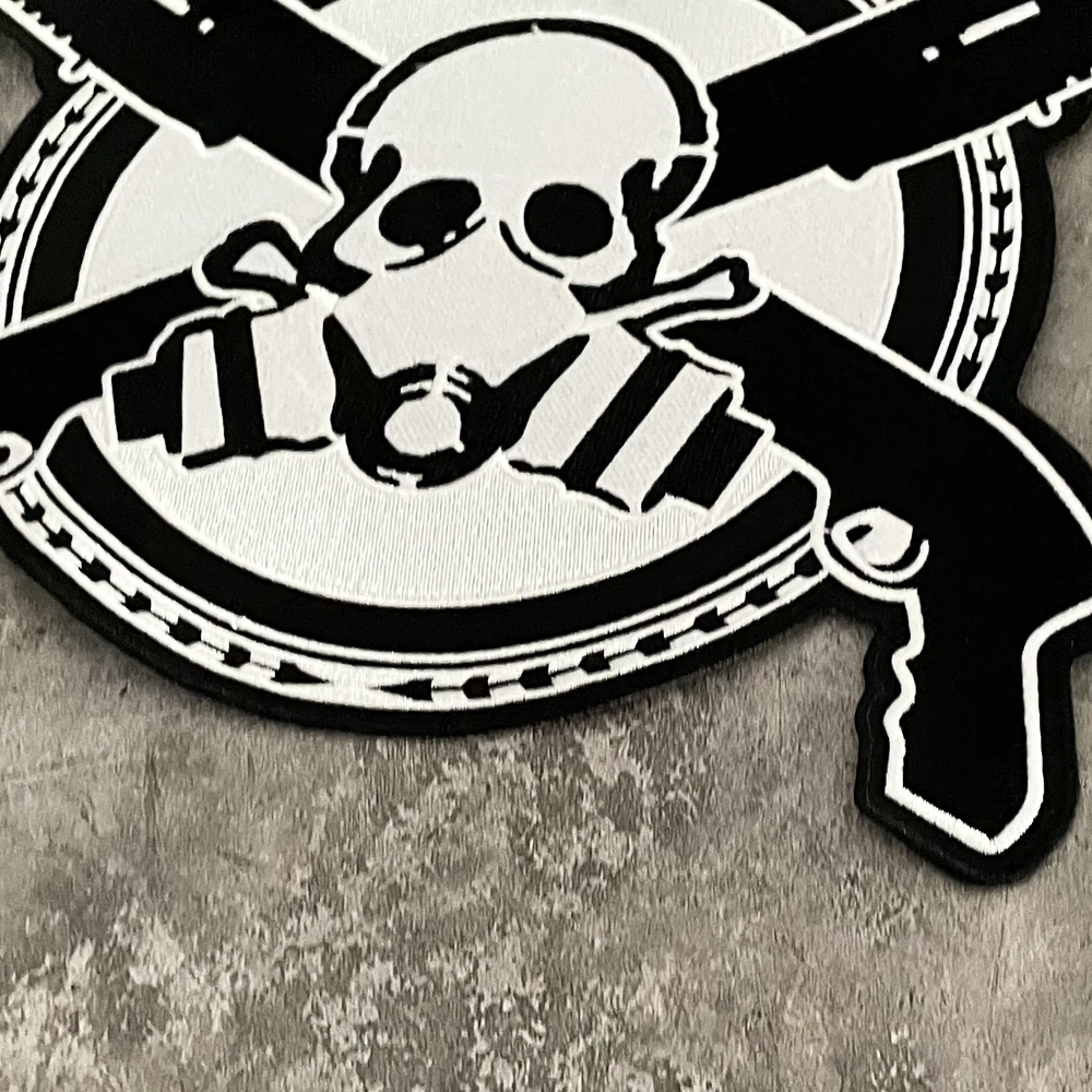 Double Gun Skeleton Embroidery Patch  Motorcycle Rider Personalized Leather Jacket And Vest Clothing Accessories Hand Sewing