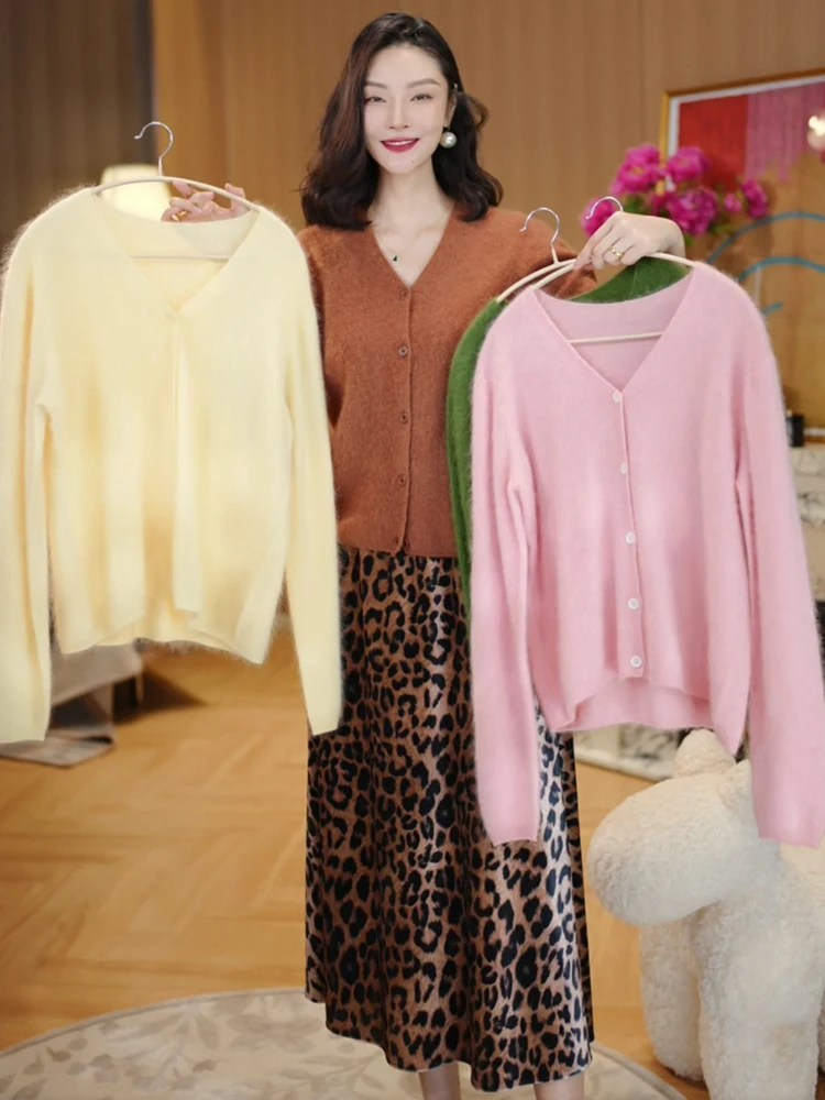 

Gandong Soft Wool Camere Dopne Simple V-ne Long Sve Fce Outerwear Open Cardigan Fairy's Favorite Warmth