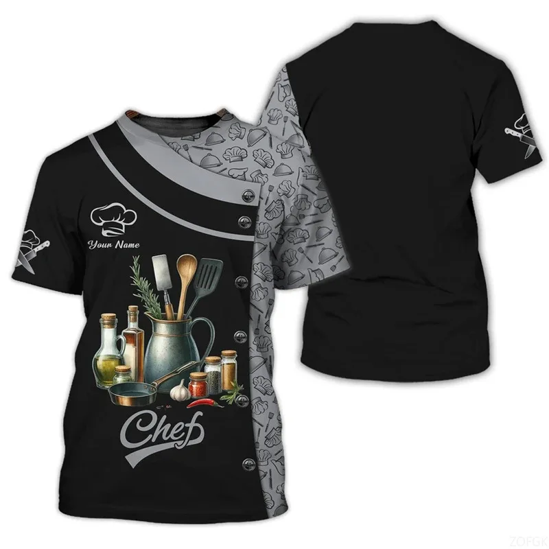 2025 Chef Work T-shirt Men's Fun Personalized Pattern Round Neck T-shirt 3D Printing Fashion Trend Chef Uniform