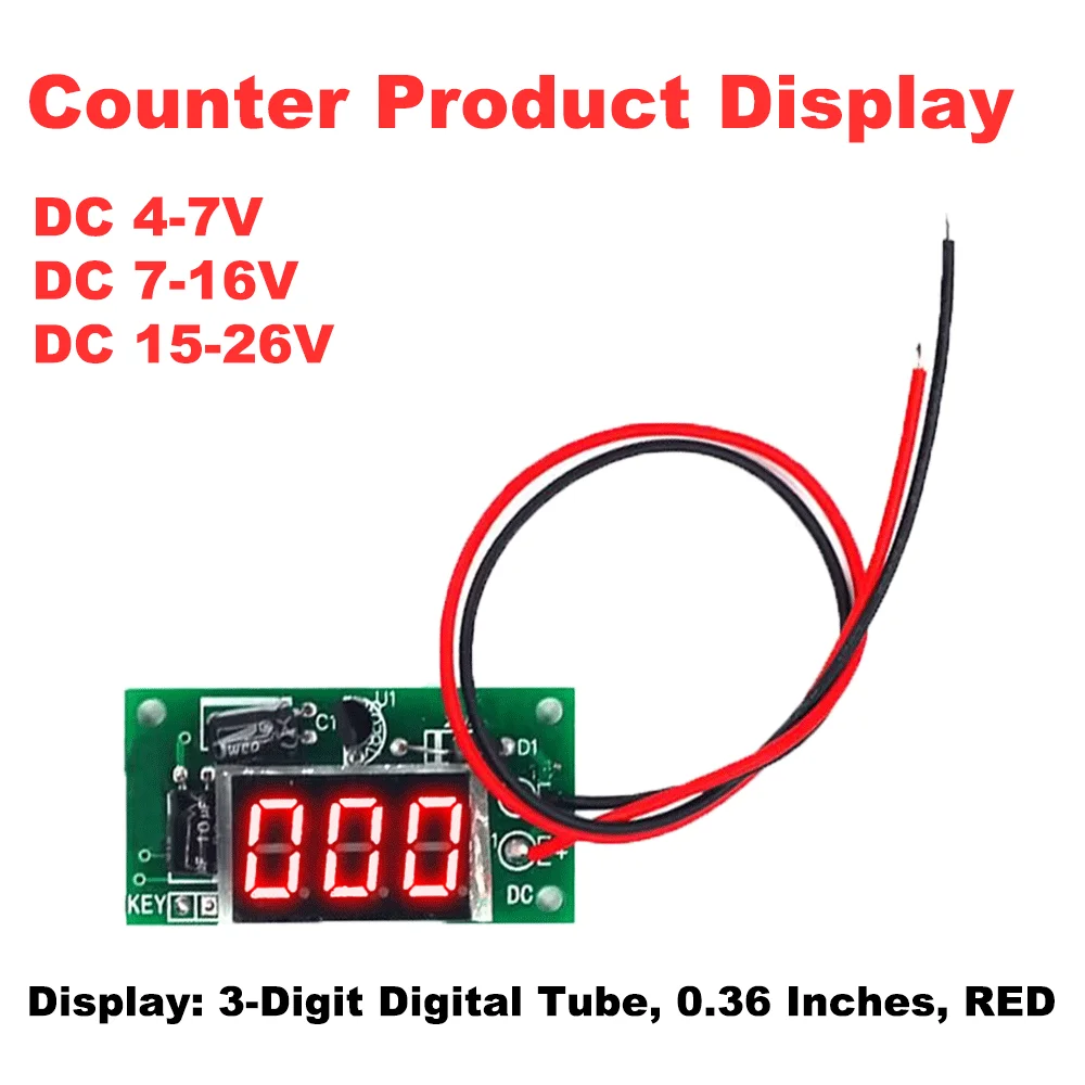 DC 12V Power-ON Counter Module Accumulator 3-Bit Red 0.36 inch Digital Tube Display with Memory Function DC4-7V/DC7-16V/DC15-26V