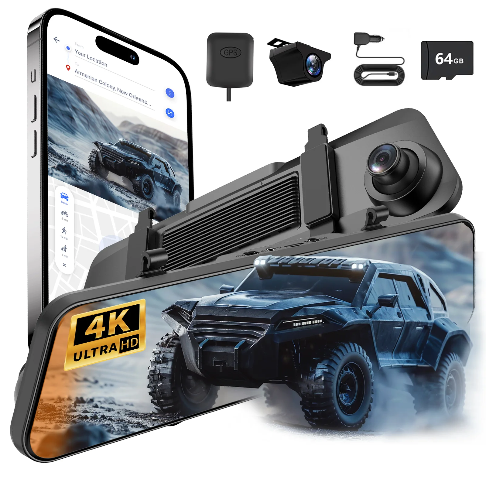 

Aprilboy 4K Dash Cam 12 Inch ADAS Car DVR with External GPS Support WDR Night Vision G-Sensor Loop Recording Parking