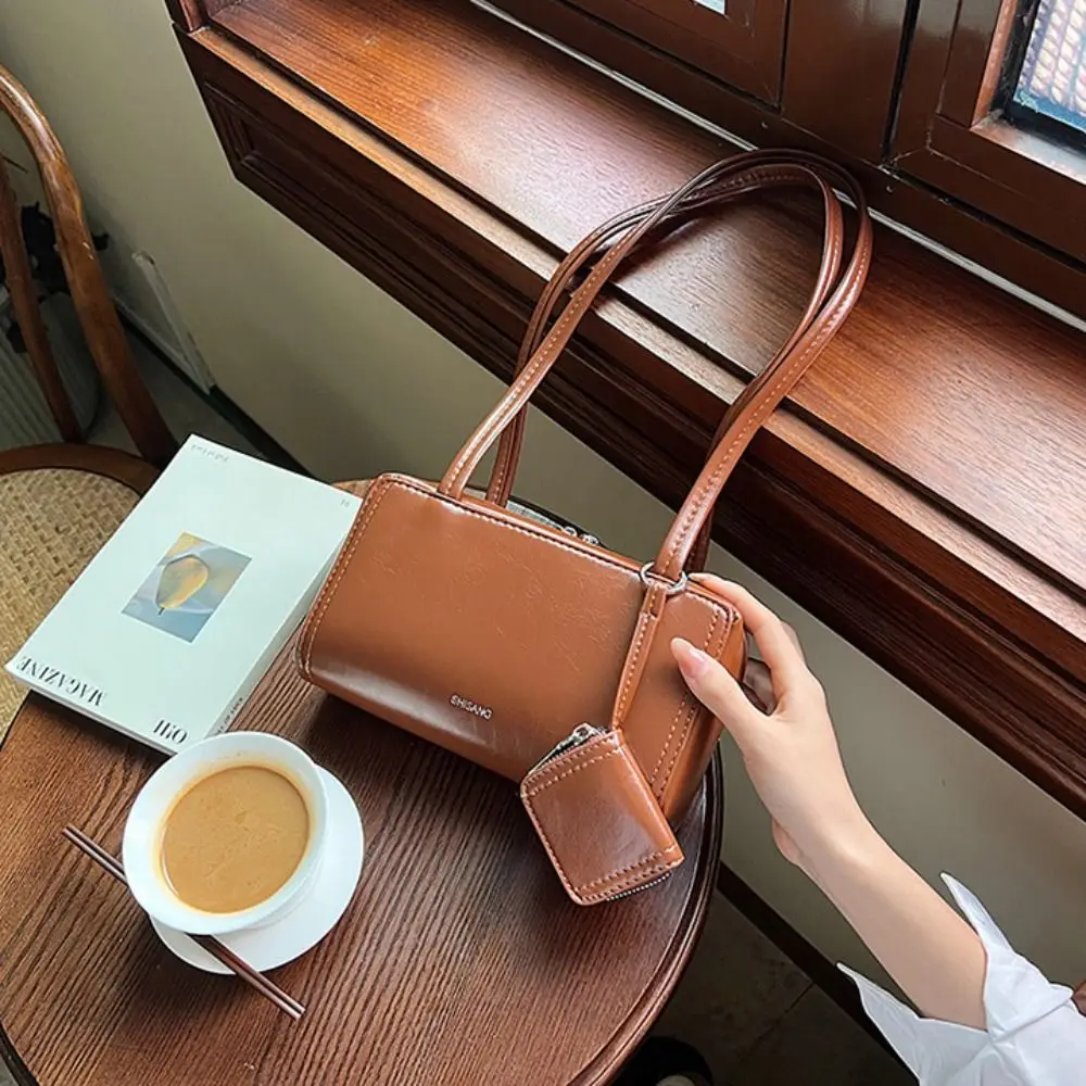 

Portable PU Leather PU Bowling Bag Solid Color Handbag Small Square Bag Korean Style Earphone Bag Shoulder Bag Travel