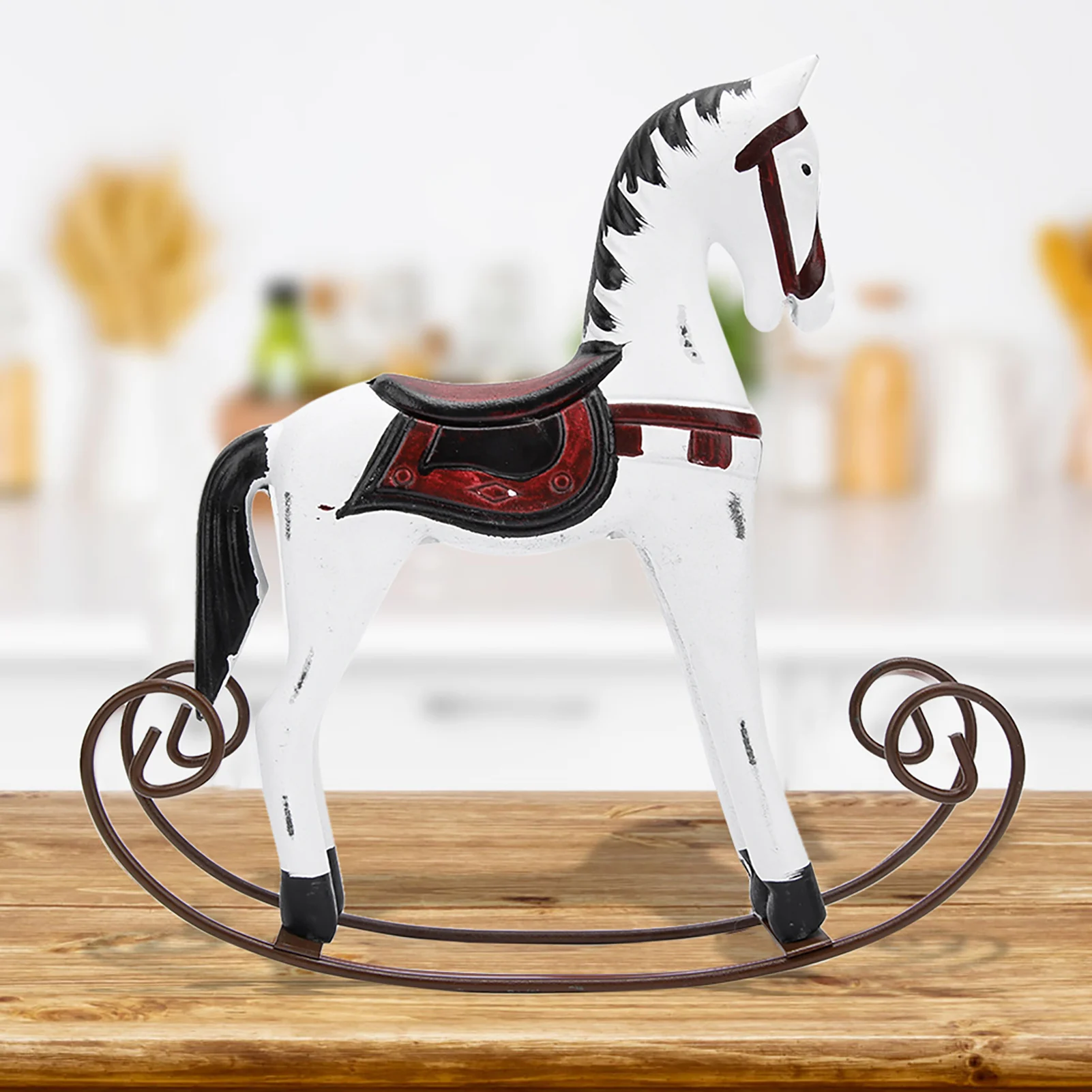 

Handmade Wooden Rocking Horse Carved Painted Kids Toy Gift Table Decoration