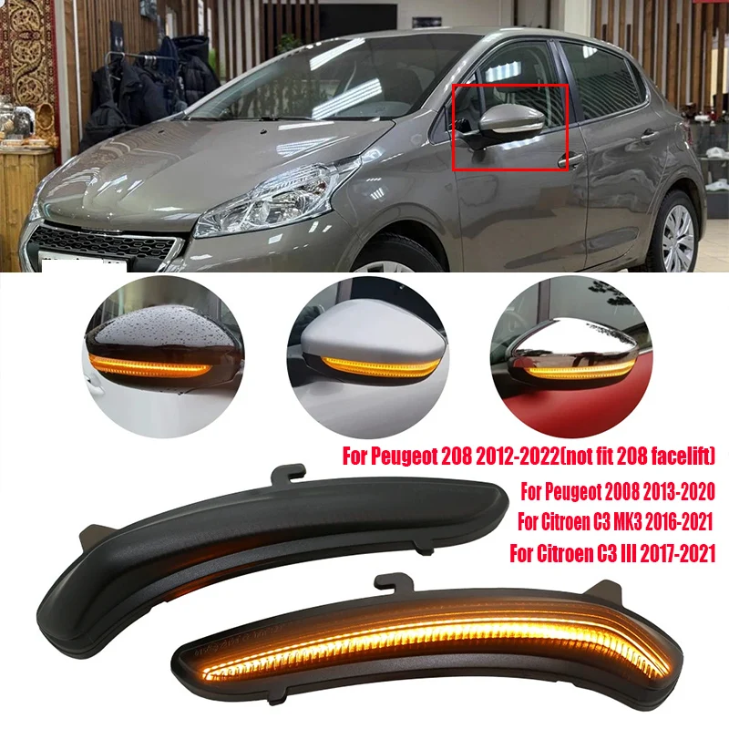 

For Peugeot 208 2008 2012 2013 2014 2015 2016 2017 2018 2019 2020 Car rearview mirror flow light LED side mirror turn signal