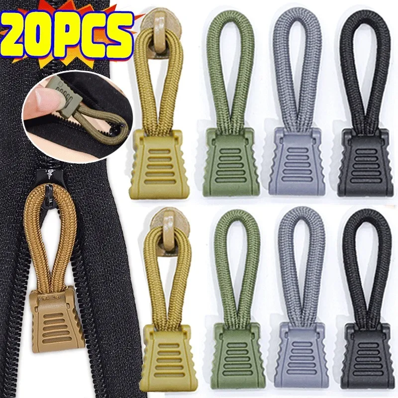 5/20pcs Replacement Clip Zipper Pull Puller End Fit Rope Tag Fixer Zip Cord Tab Buckle Travel Bag Suitcase Backpack Outdoor Tool