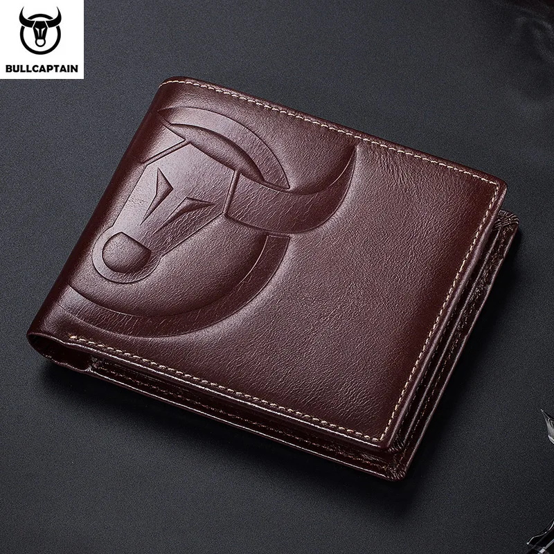 BULLCAPTAIN Fashion Big Logo Man Wallet High Quality RFID Wallet Coin Purse Compact Mini Card Holder Genuine Leather