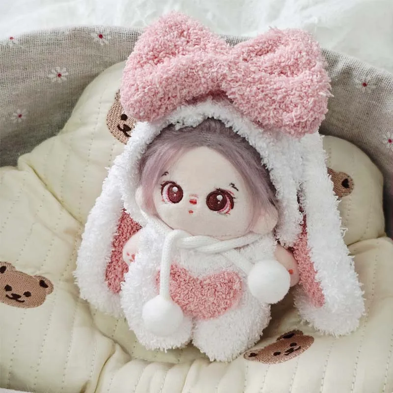 Vêtements de poupée en coton de 10cm, joli ensemble de lapin de dessin animé pour 17cm, vêtements Labubu en peluche, poupée mignonne rose, Onesie, accessoires de vêtements de bricolage