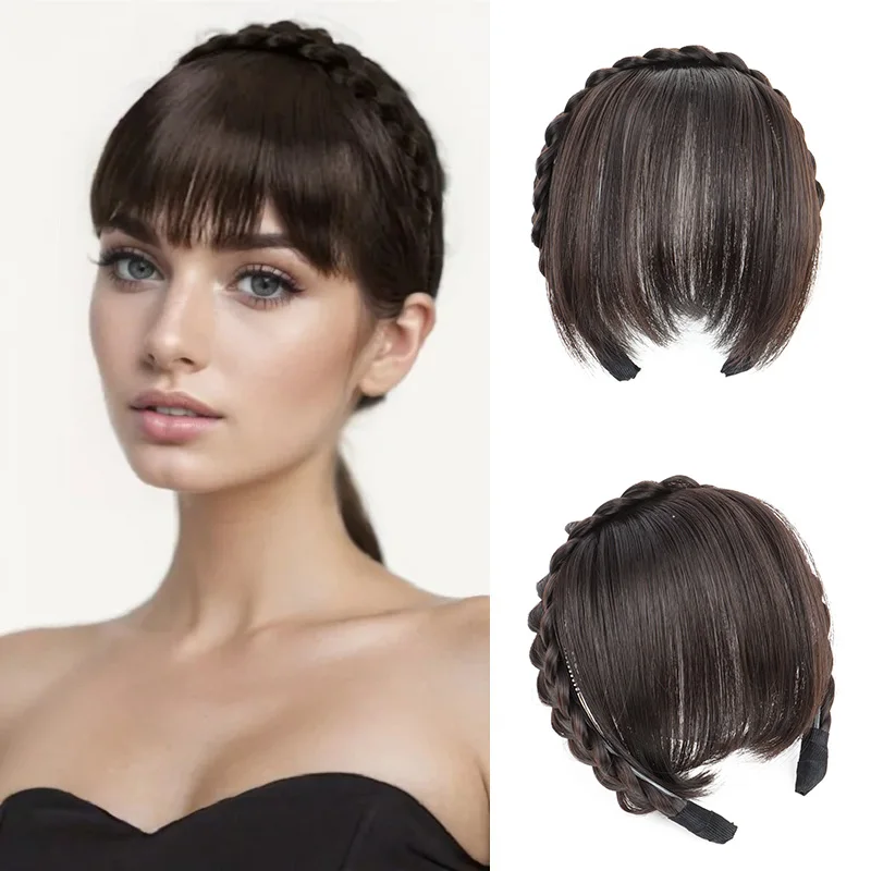 Synthetic Wig Headband Hair Bangs Invisible Short Straight Bangs Seamless Forehead Hairpiece Styling Hair Accessories for Women