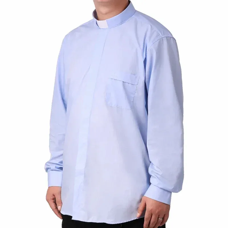 

Priest Shirt Pastor Clergy Stand-up Collar Minister Preacher Long Sleeve Tops Roman Shirts Haut Noir Priest Costume